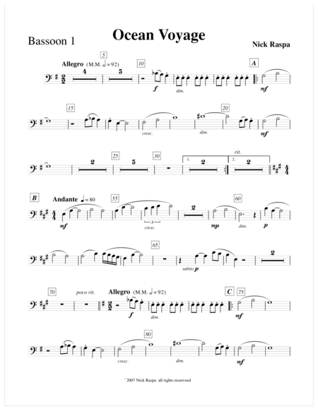 Free Sheet Music Ocean Voyage Bassoon 1 Part