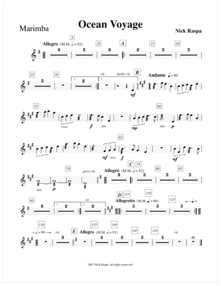 Ocean Voyage Marimba Part Sheet Music