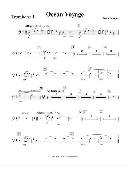 Ocean Voyage Trombone 1 Part Sheet Music