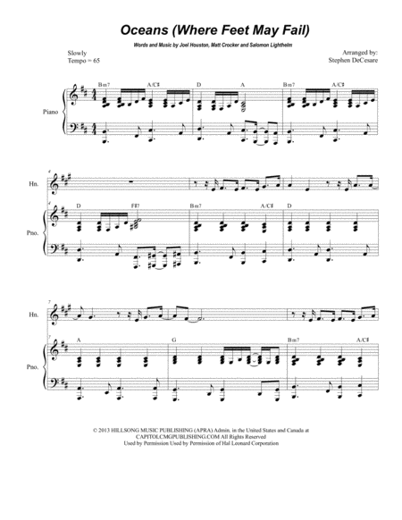 Oceans Where Feet May Fail Duet For Bb Trumpet And French Horn Sheet Music