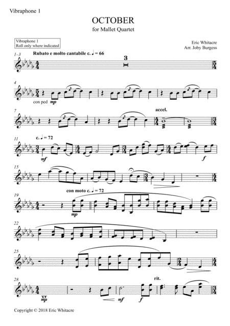 Free Sheet Music October Alleluia For Mallet Quartet Arr Joby Burgess Vibraphone 1