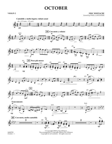 October Violin 2 Arr Paul Lavender Sheet Music