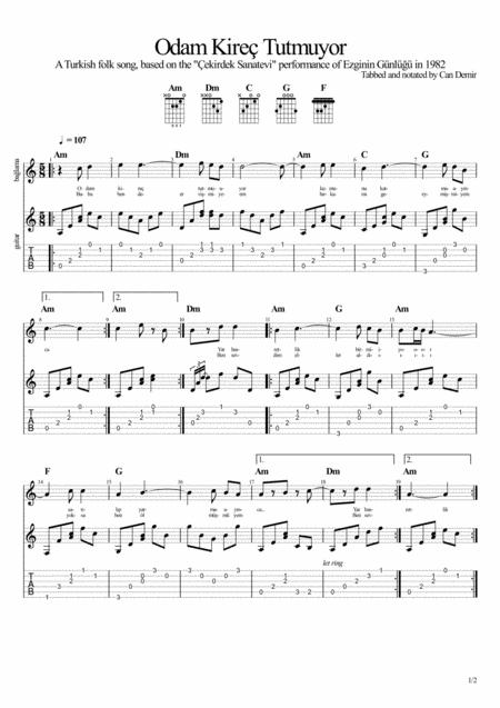 Odam Kire Tutmuyor Turkish Folk Song Sheet Music