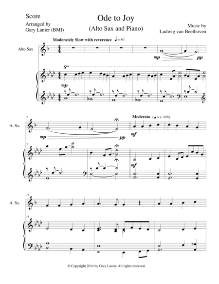 Ode To Joy Alto Sax Piano And Sax Part Joyful Joyful We Adore Thee Sheet Music