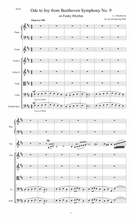 Ode To Joy Beethoven 9th Symphony 4th Movement Funky Version Sheet Music