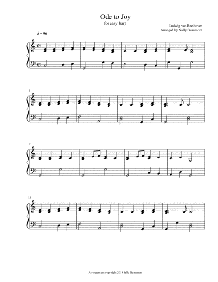 Free Sheet Music Ode To Joy Beethoven Easy Harp In C Major