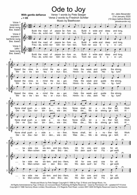 Ode To Joy Choir In 3 Parts Sheet Music