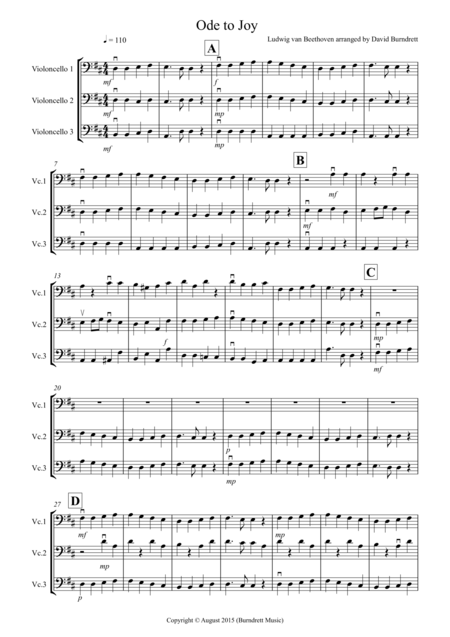 Free Sheet Music Ode To Joy For Cello Trio