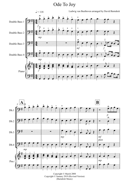 Free Sheet Music Ode To Joy For Double Bass Quartet