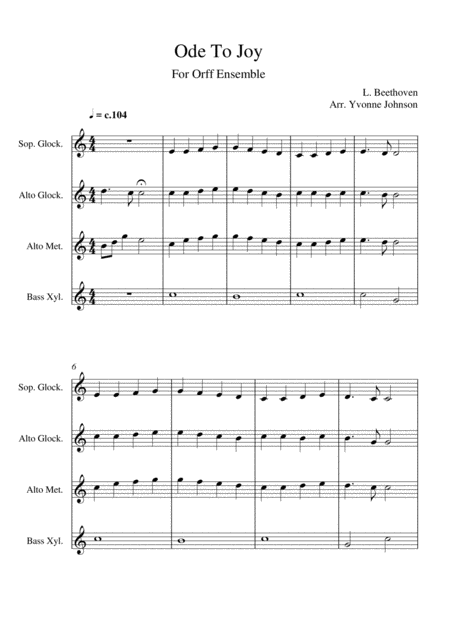 Ode To Joy For Orff Ensemble Sheet Music