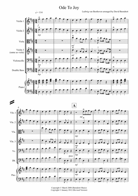 Ode To Joy For String Orchestra Sheet Music