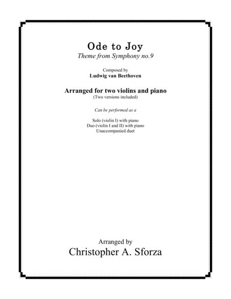 Ode To Joy For Two Violins And Piano Sheet Music