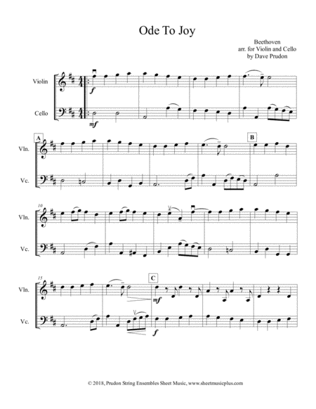 Free Sheet Music Ode To Joy For Violin And Cello