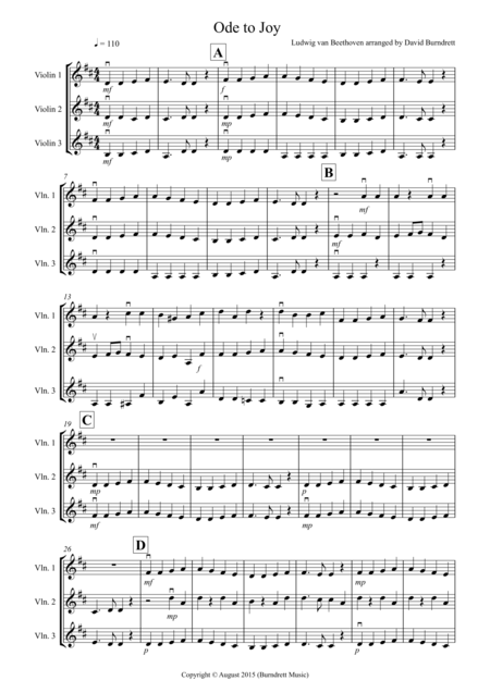 Free Sheet Music Ode To Joy For Violin Trio