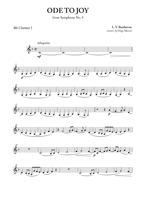 Ode To Joy From Symphony No 9 For Clarinet Quartet Sheet Music