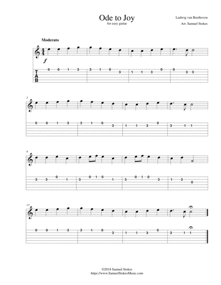 Ode To Joy Joyful Joyful We Adore Thee For Easy Guitar With Tab Sheet Music