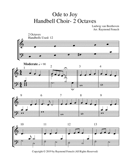 Free Sheet Music Ode To Joy Ludwig Van Beethoven Handbell Choir 2 Octaves Early Intermediate