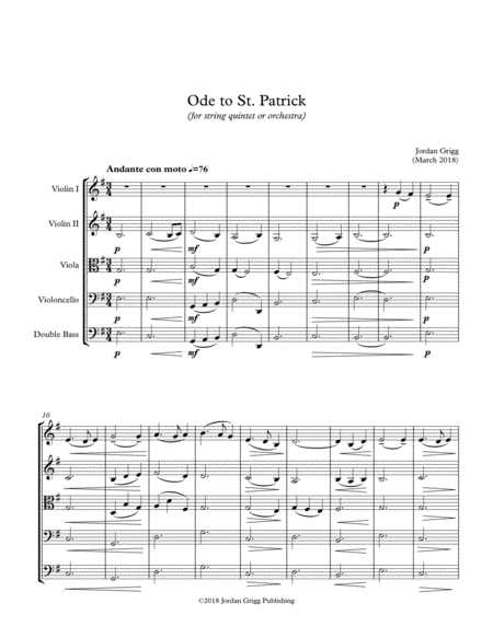 Free Sheet Music Ode To St Patrick For String Quintet Or Orchestra Score And Parts