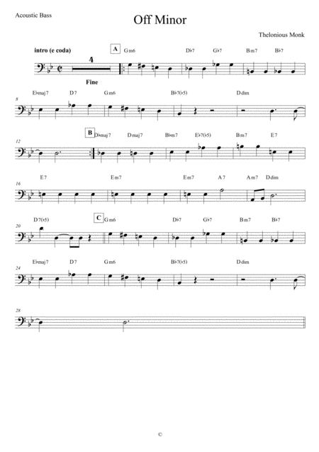 Free Sheet Music Off Minor Acoustic Bass