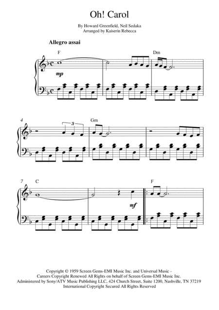 Oh Carol Sheet Music