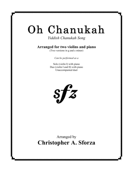 Oh Chanukah For Two Violins And Piano Sheet Music