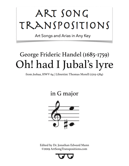 Oh Had I Jubals Lyre Transposed To G Major Sheet Music