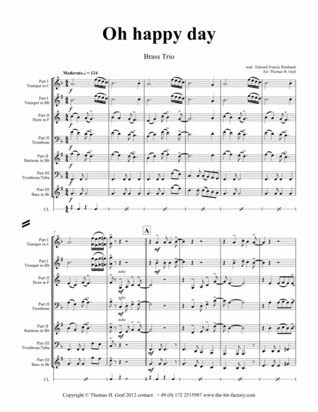 Oh Happy Day Christmas Song Gospel Brass Trio Sheet Music