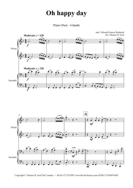 Oh Happy Day Christmas Song Gospel Piano Duet 4 Hands Sheet Music