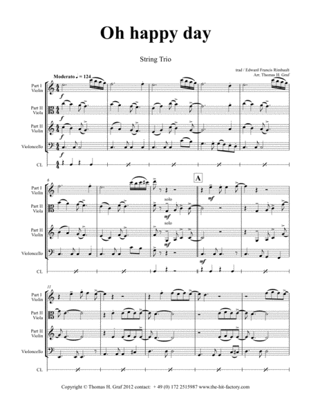 Free Sheet Music Oh Happy Day Christmas Song Gospel String Trio