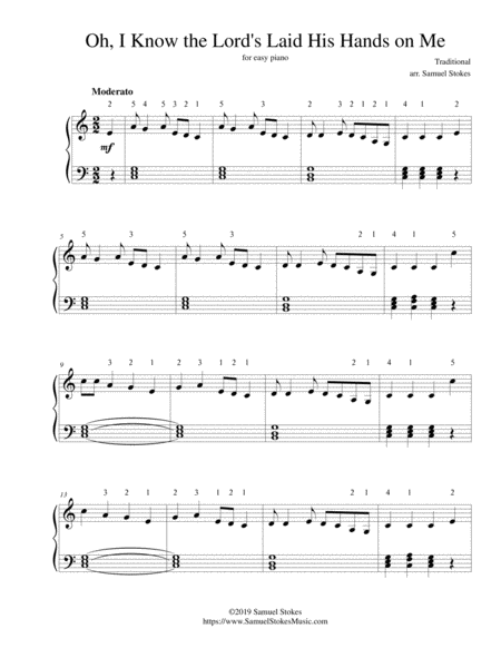 Free Sheet Music Oh I Know The Lords Laid His Hands On Me For Easy Piano