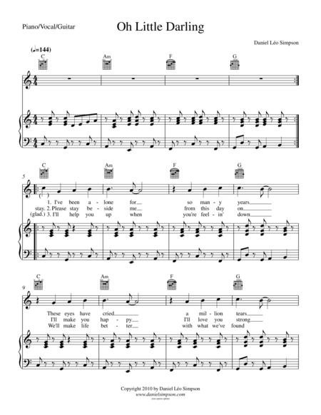 Free Sheet Music Oh Little Darling Piano Vocal Guitar