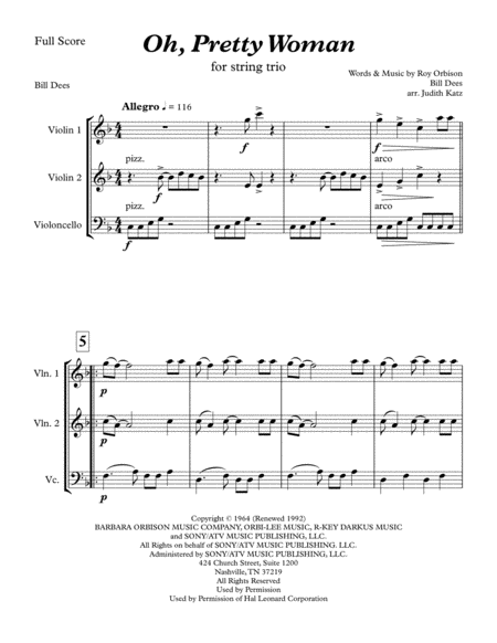 Oh Pretty Woman For String Trio Sheet Music