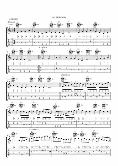 Free Sheet Music Oh Susanna American Traditional Song Arr For Guitar Tab And Notations