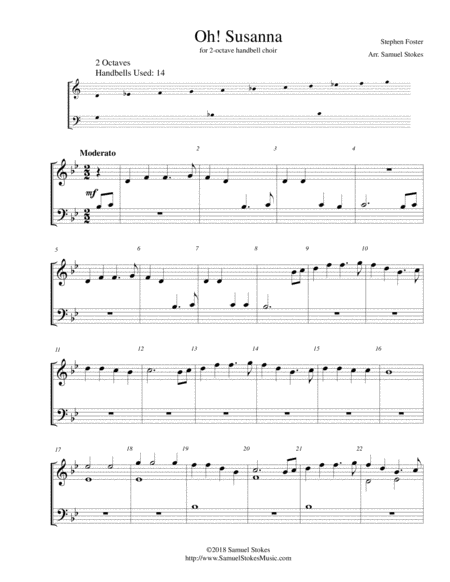 Oh Susanna For 2 Octave Handbell Choir Sheet Music