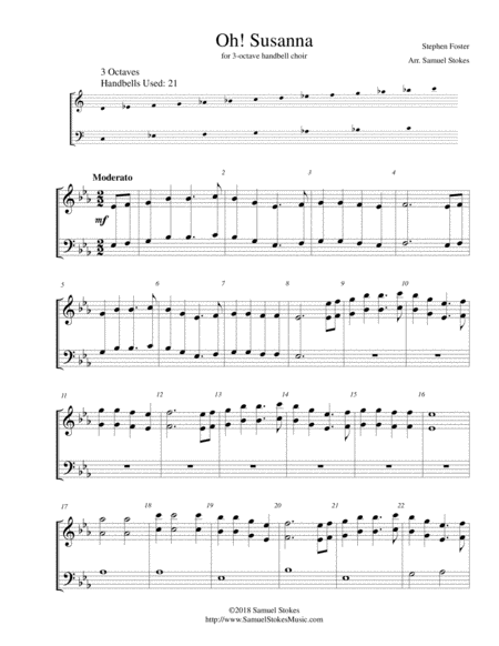 Free Sheet Music Oh Susanna For 3 Octave Handbell Choir