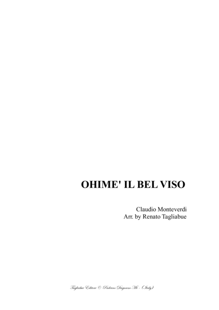 Ohime Il Bel Viso C Monteverdi Arr For Ssttb Or Ssatb Choir Sheet Music