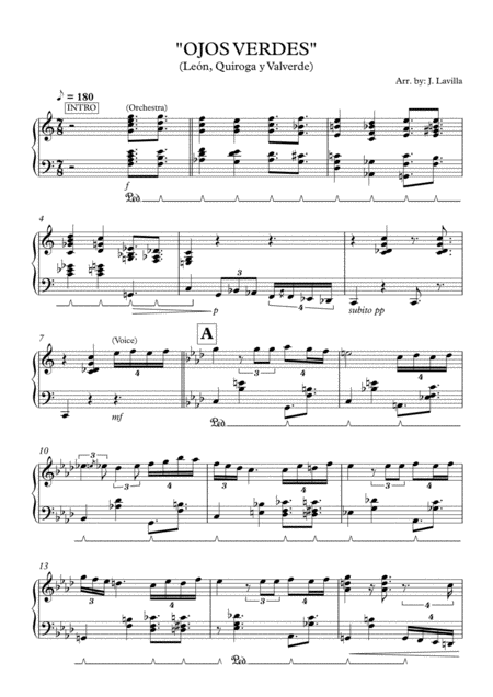 Free Sheet Music Ojos Verdes