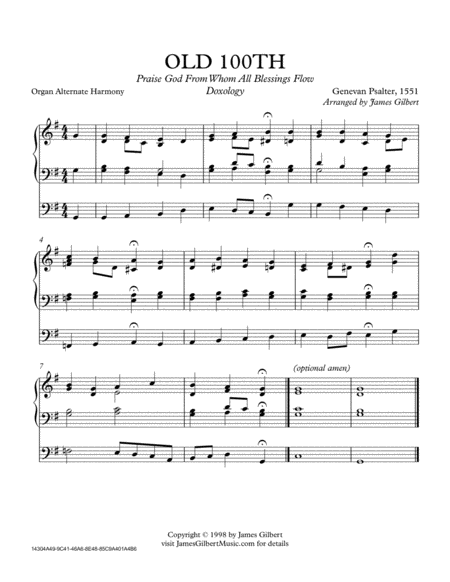 Old 100th Doxology Ora Sheet Music