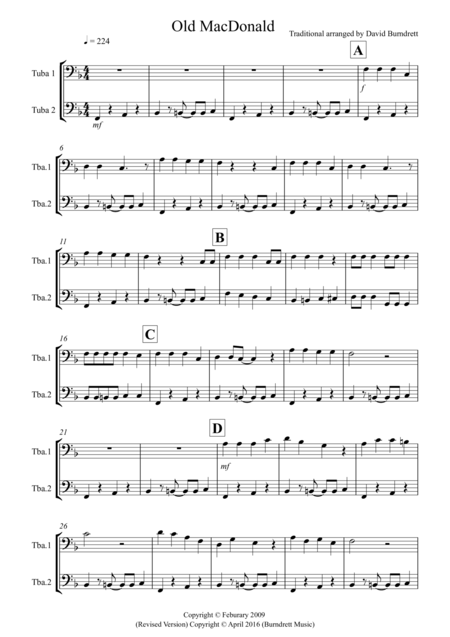 Old Macdonald For Tuba Duet Sheet Music