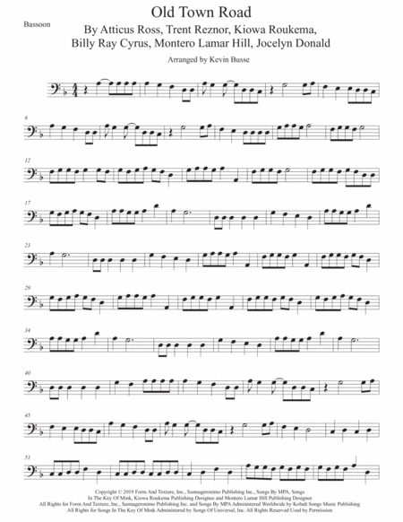 Old Town Road Bassoon Sheet Music