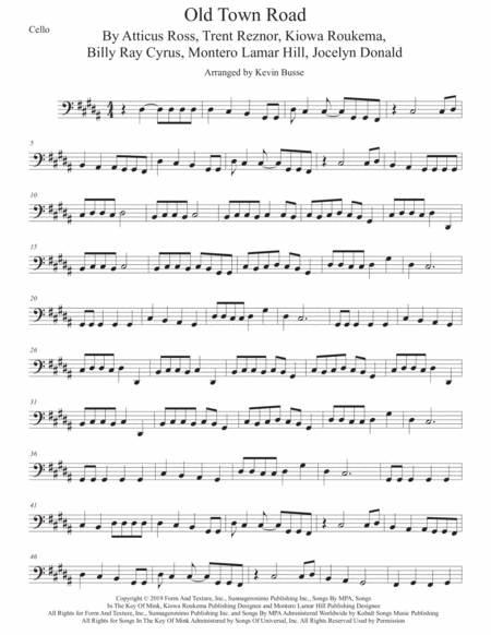 Old Town Road Cello Original Key Sheet Music