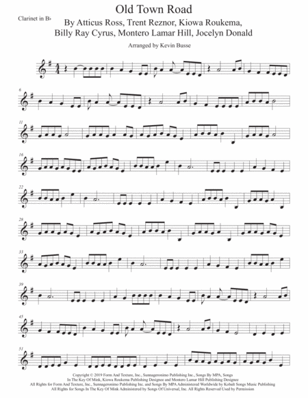 Old Town Road Clarinet Sheet Music