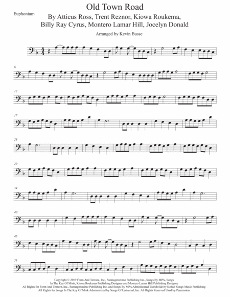 Old Town Road Euphonium Sheet Music