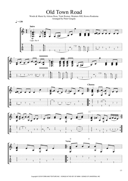 Free Sheet Music Old Town Road Fingerstyle Guitar