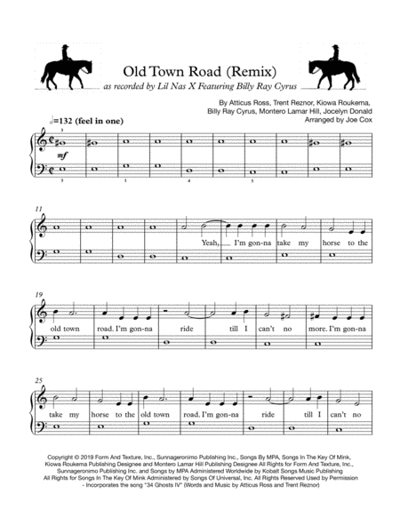 Free Sheet Music Old Town Road For Beginners