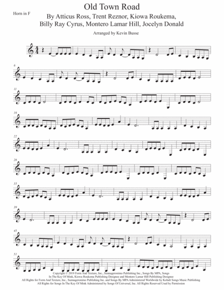 Free Sheet Music Old Town Road Horn In F