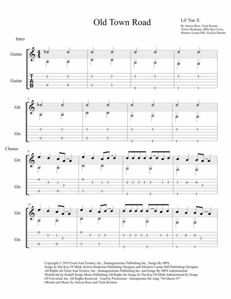 Old Town Road Remix Beginning Guitar Fingerpicking Sheet Music