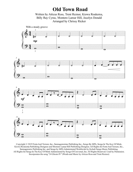 Old Town Road Remix Easy Piano Sheet Music