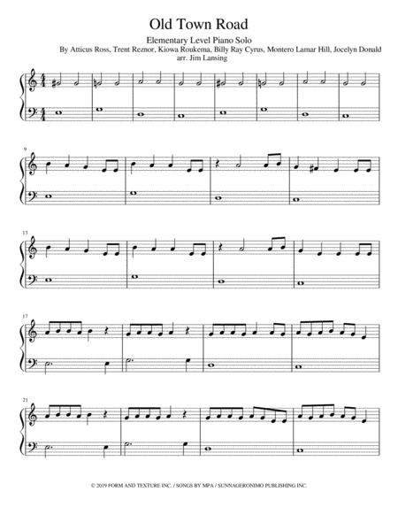 Old Town Road Remix Elementary Level Piano Solo Sheet Music