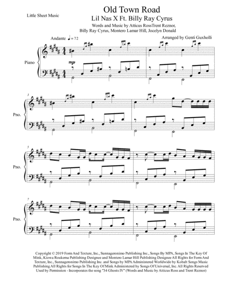 Free Sheet Music Old Town Road Remix Piano Solo